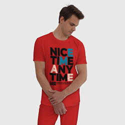 Пижама хлопковая мужская Nice time any time, цвет: красный — фото 2