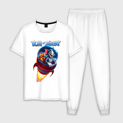 Мужская пижама Том и Джерри - космическое приключение / Белый – фото 1