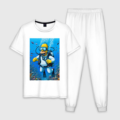 Мужская пижама Homer diving - ai art fantasy / Белый – фото 1