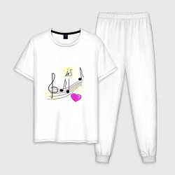 Мужская пижама Музыка это моя любовь на светлом фоне
