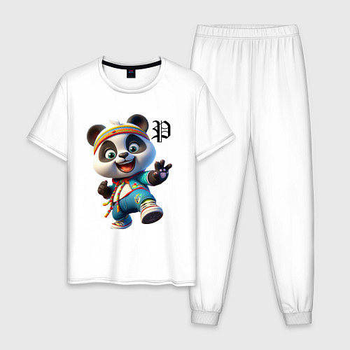 Мужская пижама Funny panda cub - anime / Белый – фото 1