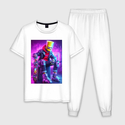 Мужская пижама Барт Симпсон крутой скейтбордист - нейроарт фантаз / Белый – фото 1