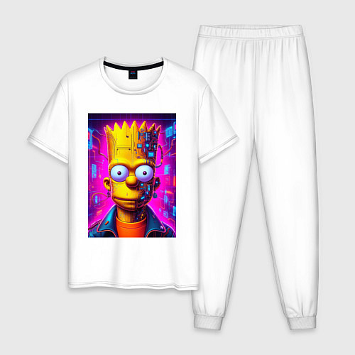 Мужская пижама Портрет Барта Симпсона - киберпанк / Белый – фото 1