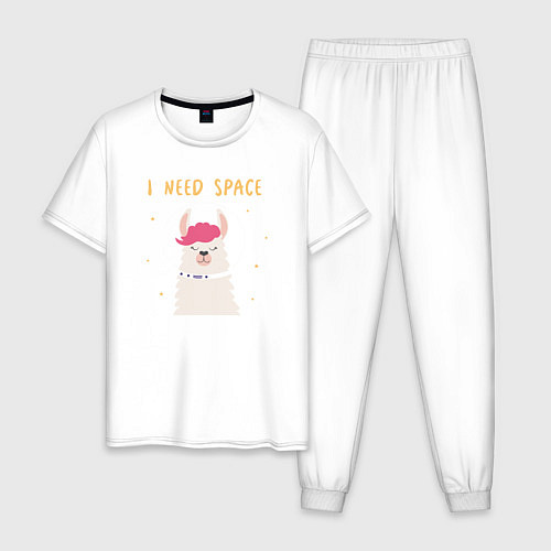 Мужская пижама Альпака в космосе / Белый – фото 1