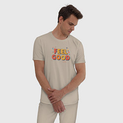 Пижама хлопковая мужская Feel Good надпись в стиле мемфис, цвет: миндальный — фото 2