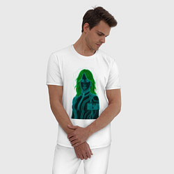 Пижама хлопковая мужская Билли Айлиш из неоновых линий, цвет: белый — фото 2