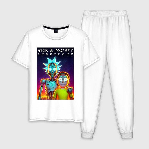 Мужская пижама Cyborg Rick and Morty - ai art fantasy / Белый – фото 1