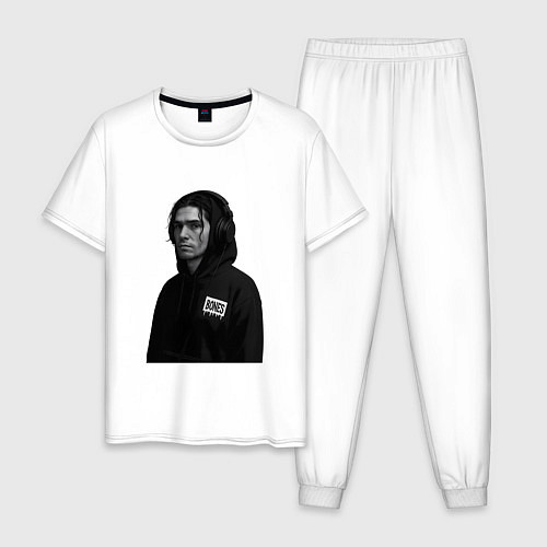 Мужская пижама Bones в капюшоне с наушниками / Белый – фото 1