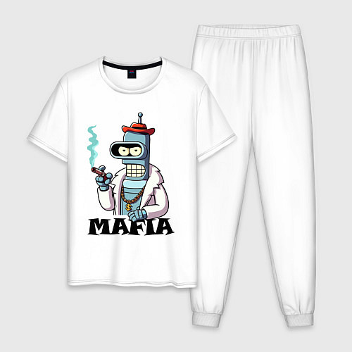 Мужская пижама Бендер в шубе с сигарой - мафия / Белый – фото 1