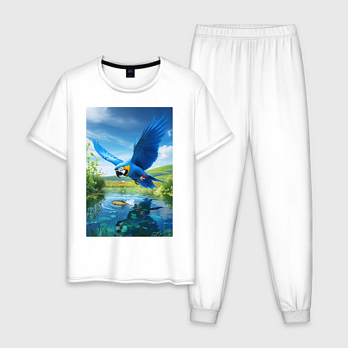 Мужская пижама Попугай ловит рыбу / Белый – фото 1
