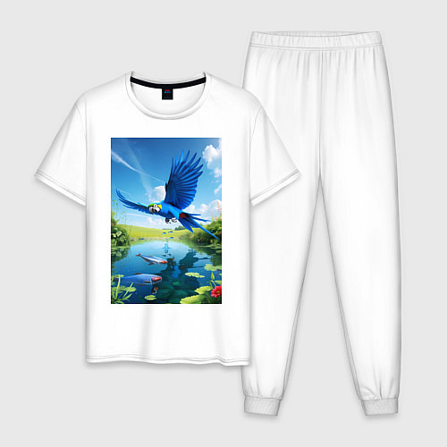 Мужская пижама Попугай ловит рыбу / Белый – фото 1