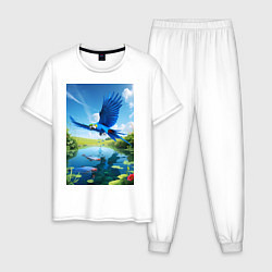 Пижама хлопковая мужская Попугай ловит рыбу, цвет: белый
