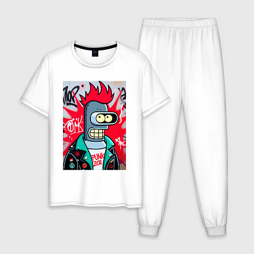 Мужская пижама Бендер панк - граффити / Белый – фото 1