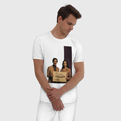 Пижама хлопковая мужская Мужчина и женщина с чертежом НЛО ретро поп-арт 197, цвет: белый — фото 2