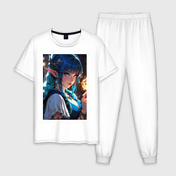 Пижама хлопковая мужская Прекрасная эльфийка-маг с шаром огня, цвет: белый