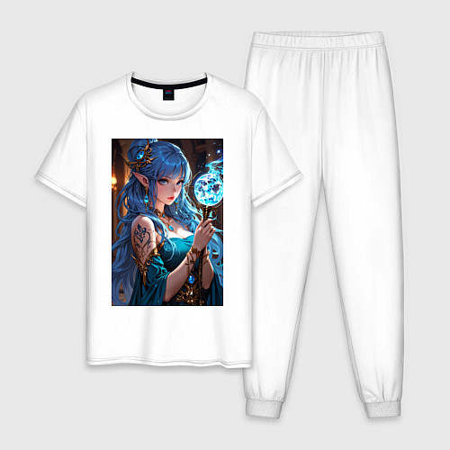 Мужская пижама Прекрасная эльийка-маг с посохом / Белый – фото 1