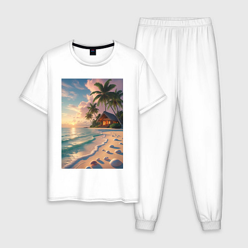 Мужская пижама Вилла на берегу океана / Белый – фото 1