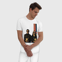 Пижама хлопковая мужская Мужчина и девушка с черепами пришельцев ретрофутур, цвет: белый — фото 2