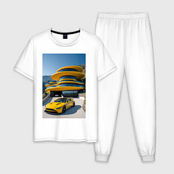 Мужская пижама Желтый суперкар у дома