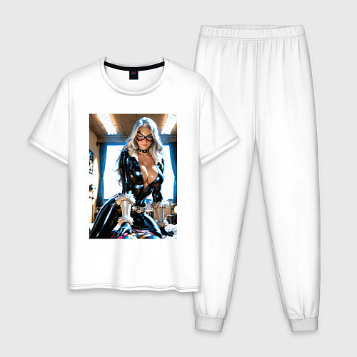 Мужская пижама Черная кошка в комнате / Белый – фото 1