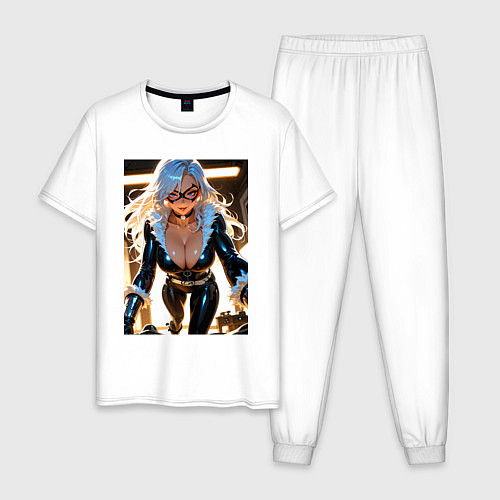 Мужская пижама Черная кошка в комнате / Белый – фото 1