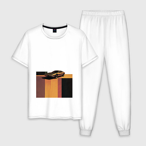 Мужская пижама Ретрофутуризм спорткар поп-арт 1970-е / Белый – фото 1