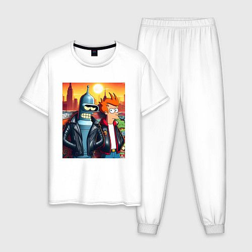 Мужская пижама Фрай и Бендер жители Нью-Йорка / Белый – фото 1