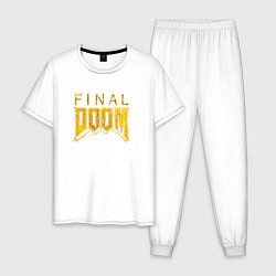 Пижама хлопковая мужская Doom final gold logo, цвет: белый
