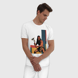 Пижама хлопковая мужская Индеец с томагавком поп-арт, цвет: белый — фото 2