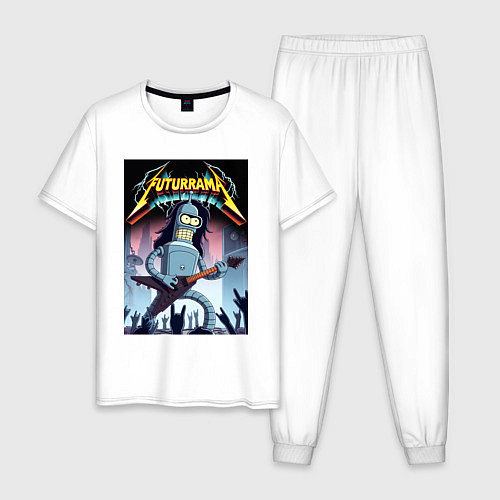 Мужская пижама Рок гитарист Бендер из группы Футурама / Белый – фото 1