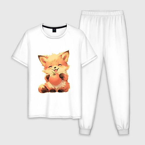 Мужская пижама Счастливый лисёнок с апельсином / Белый – фото 1