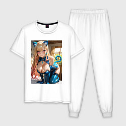 Пижама хлопковая мужская Марин Китагава наряде гламурной кошечки, цвет: белый