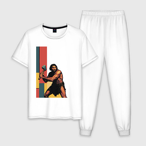 Мужская пижама Поп-арт неандерталец / Белый – фото 1