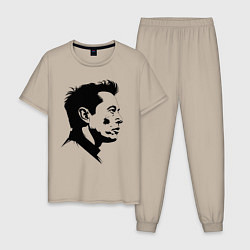 Пижама хлопковая мужская Илон Маск в профиль, цвет: миндальный