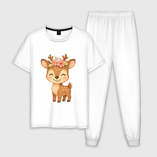 Мужская пижама Милый олененок с венком / Белый – фото 1