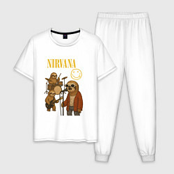 Пижама хлопковая мужская Nirvana ленивцы, цвет: белый