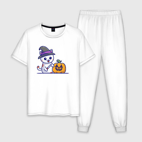 Мужская пижама Cat pumpkin / Белый – фото 1