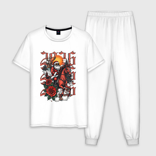 Мужская пижама Дед Мороз на красном коне 2026 / Белый – фото 1