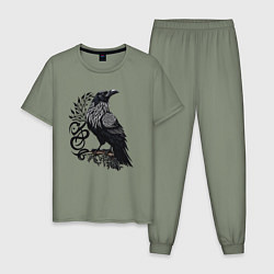 Пижама хлопковая мужская Суровый ворон в кельтском стиле - символ воинов, цвет: авокадо