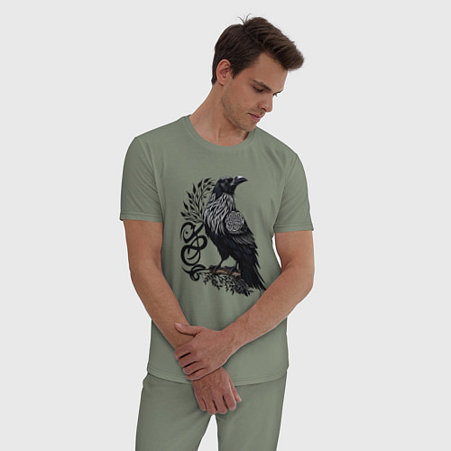 Мужская пижама Суровый ворон в кельтском стиле - символ воинов / Авокадо – фото 3