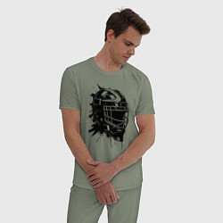 Пижама хлопковая мужская Чёрная хоккейная маска, цвет: авокадо — фото 2