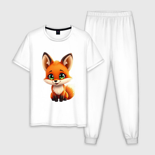 Мужская пижама Пушистая радость: Лисёнок в мультяшном стиле / Белый – фото 1
