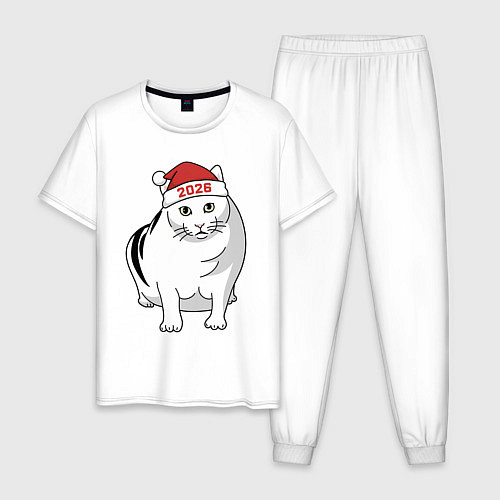 Мужская пижама Мемный кот Бендер - 2026 / Белый – фото 1