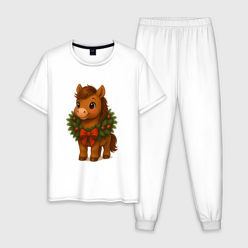 Мужская пижама Маленькая милая лошадка в городе / Белый – фото 1