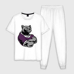 Пижама хлопковая мужская Сильная пантера, цвет: белый