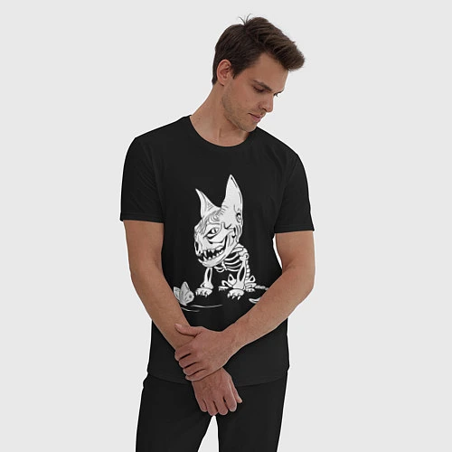Мужская пижама Скелет кота / Черный – фото 3