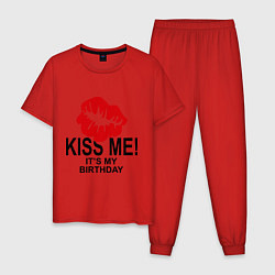 Пижама хлопковая мужская День рождения цвета красный — фото 1