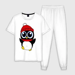 Пижама хлопковая мужская Удивленный пингвинчик, цвет: белый