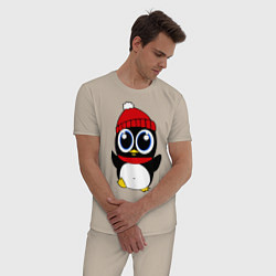Пижама хлопковая мужская Удивленный пингвинчик, цвет: миндальный — фото 2
