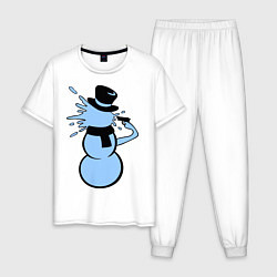 Пижама хлопковая мужская Снеговик застрелился, цвет: белый
